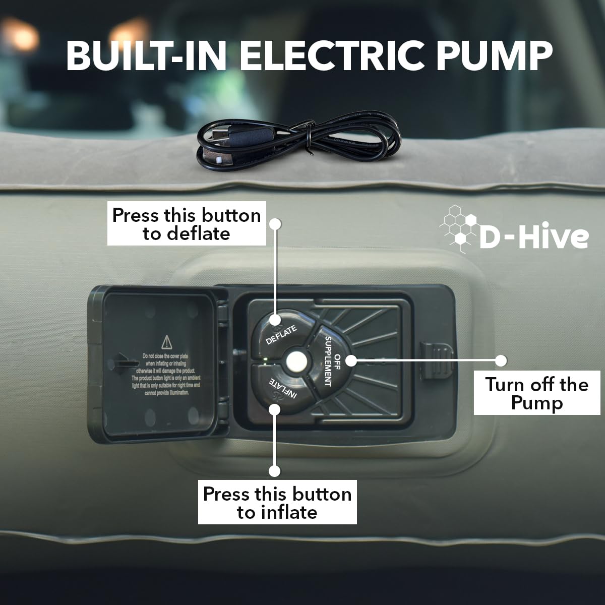 D-Hive SUV Air Mattress, Ultra-Thick Material Extra-High Car Air Mattress, SUV Mattress for Toyota 4runner, Car Mattress w/Built-in Pump Inflatable Car Air Mattress Grey