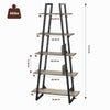 GarveeHome 5 Tier Ladder Bookshelf, Narrow Open Book Shelf, Tall Standing Bookcase with Steel Frame, Industrial Ladder Storage Shelves for Living Room, Bedroom and Kitchen, Light Yellow Wood Grain