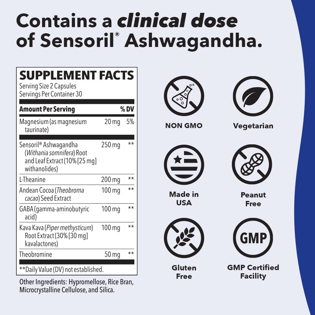 Anxie-T Plus - Extra Strength Stress Relief Supplement - Supports Mood & Mental Focus - Feel Calm and Relaxed - Eases Tension & Nervousness - Ashwagandha, Kava Kava, GABA & L-Theanine - 60 Capsules