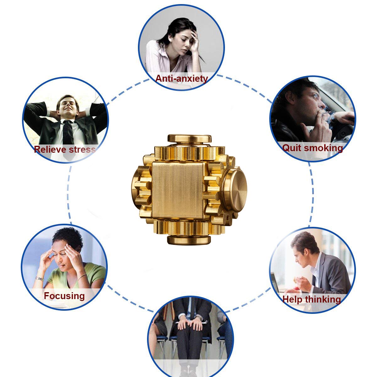 PAPUKA Pure Brass Cube Gears Linkage Anti-Anxiety Fidget Spinner Toy,Metal DIY EDC Meditation Break Bad Habits ADHD Finger Spinning Toy for Kid and Adults High Speed Precision Brass Material