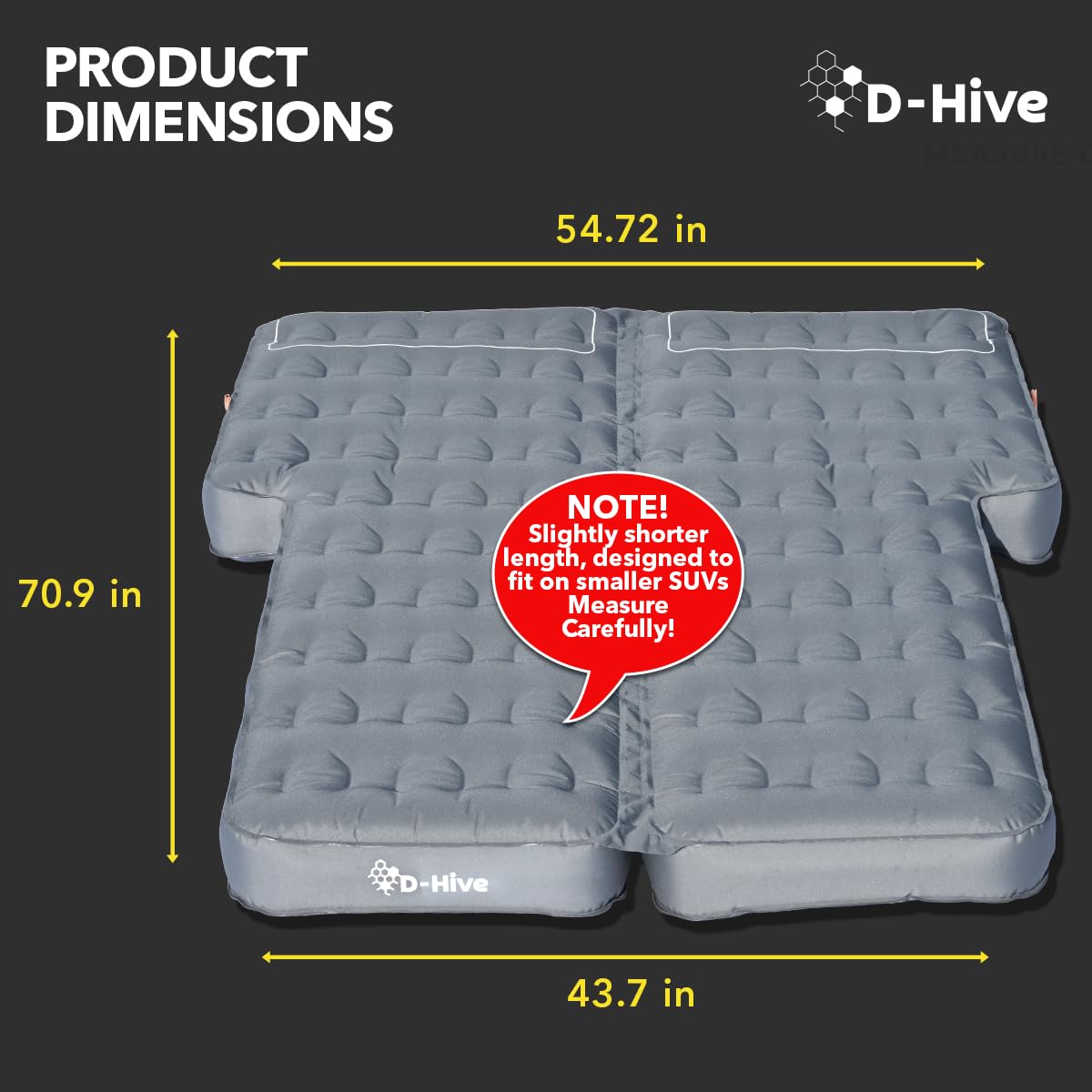 D-Hive Car Mattress - New X Style! Unbeatable Durability SUV Air Mattress for Car Camping, Durable Extra Thick Oxford Fabric, Quick Easy Set-Up w/Electric Pump, Car Bed Mattress, Grey