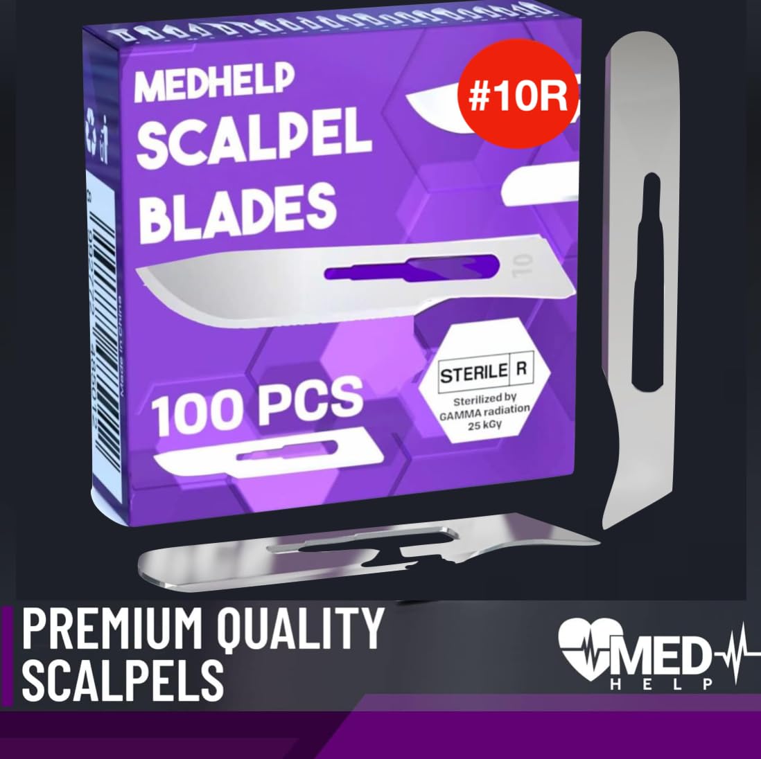 MedHelp 10r Blades Dermaplaning - Pack of 100 Dermaplane Blades 10r, High Carbon Steel Dermablade Blades Individually Packed, Disposable Surgical Scalpel Blades, Sterile