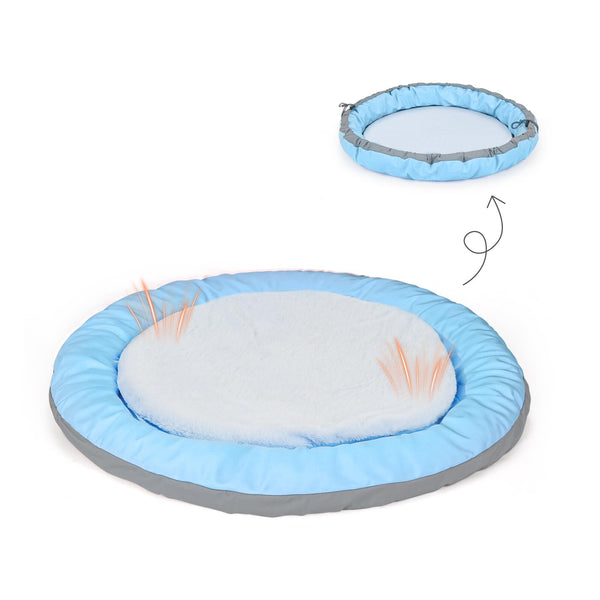 Cat Beds for Indoor Cats, Round Dog Bed for Small Dogs, Puppy, Kitten -Soft Plush Washable Cat Bed Calming with Protective Shield (Blue，18 Inches)