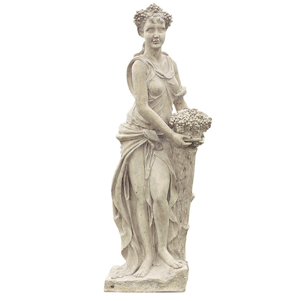 Design Toscano Autumn Fall Woman of the Four Seasons Indoor/Outdoor Garden Statue, 62 inches tall, Fiberglass Cast Stone Resin, Limestone Finish