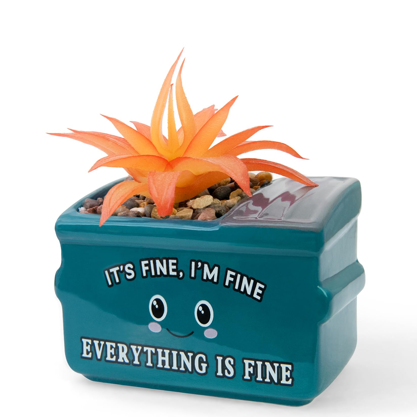 YINUOWEI Dumpster Fire Fake Plants in Ceramic Succulent Pots Desk Decor, Emotional Support Positive Thinking Office Desk Accessories, Motivational Gifts for Women, Men, Coworkers