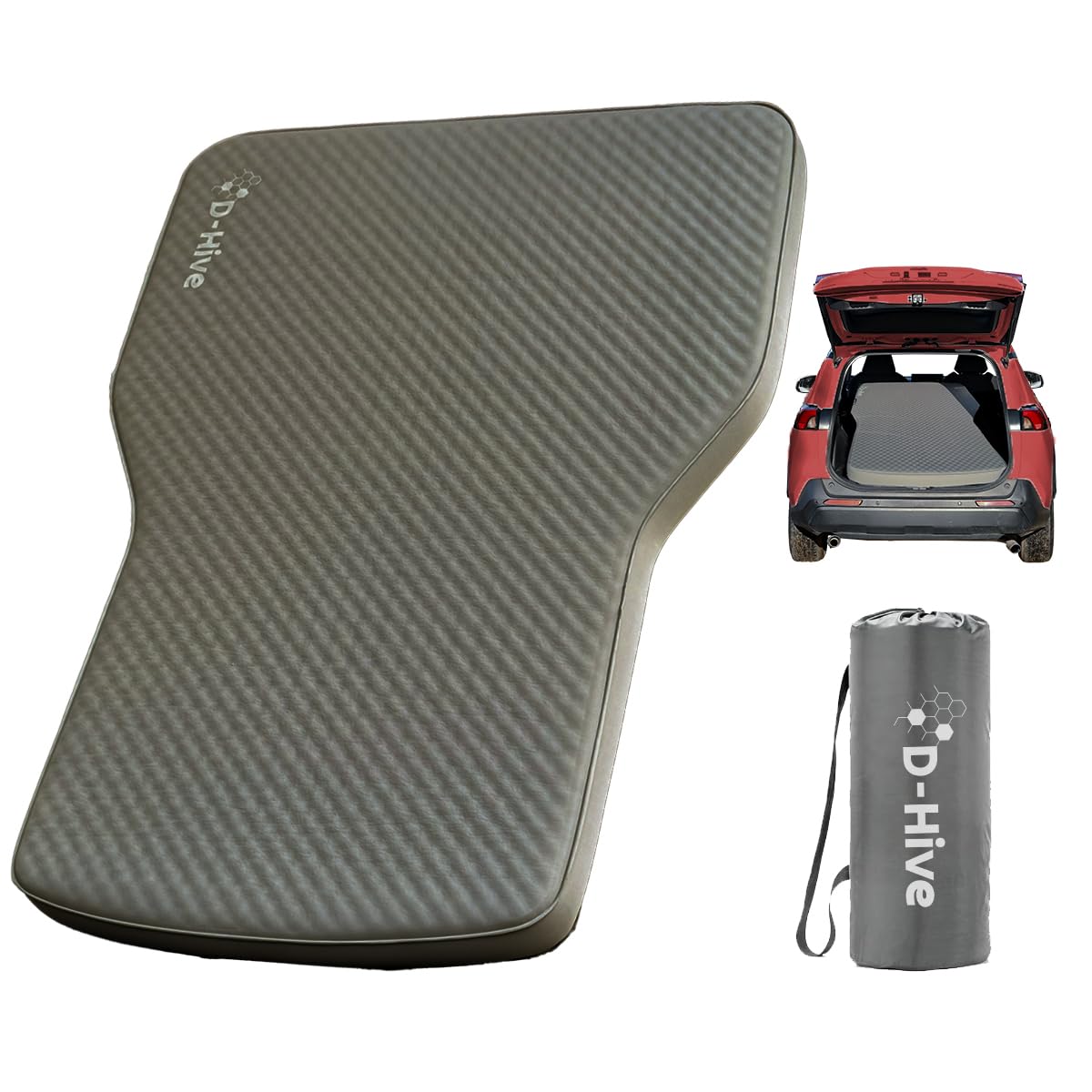 D-Hive Camping Mattress - Compatible with Tesla Model Y, 4.5" Extra Thick Self-Inflating Air Mattress, Self-Inflating Sleeping Pad Car Mattress, Solid Foam for All-Seasons, Fits SUVs incl Pump