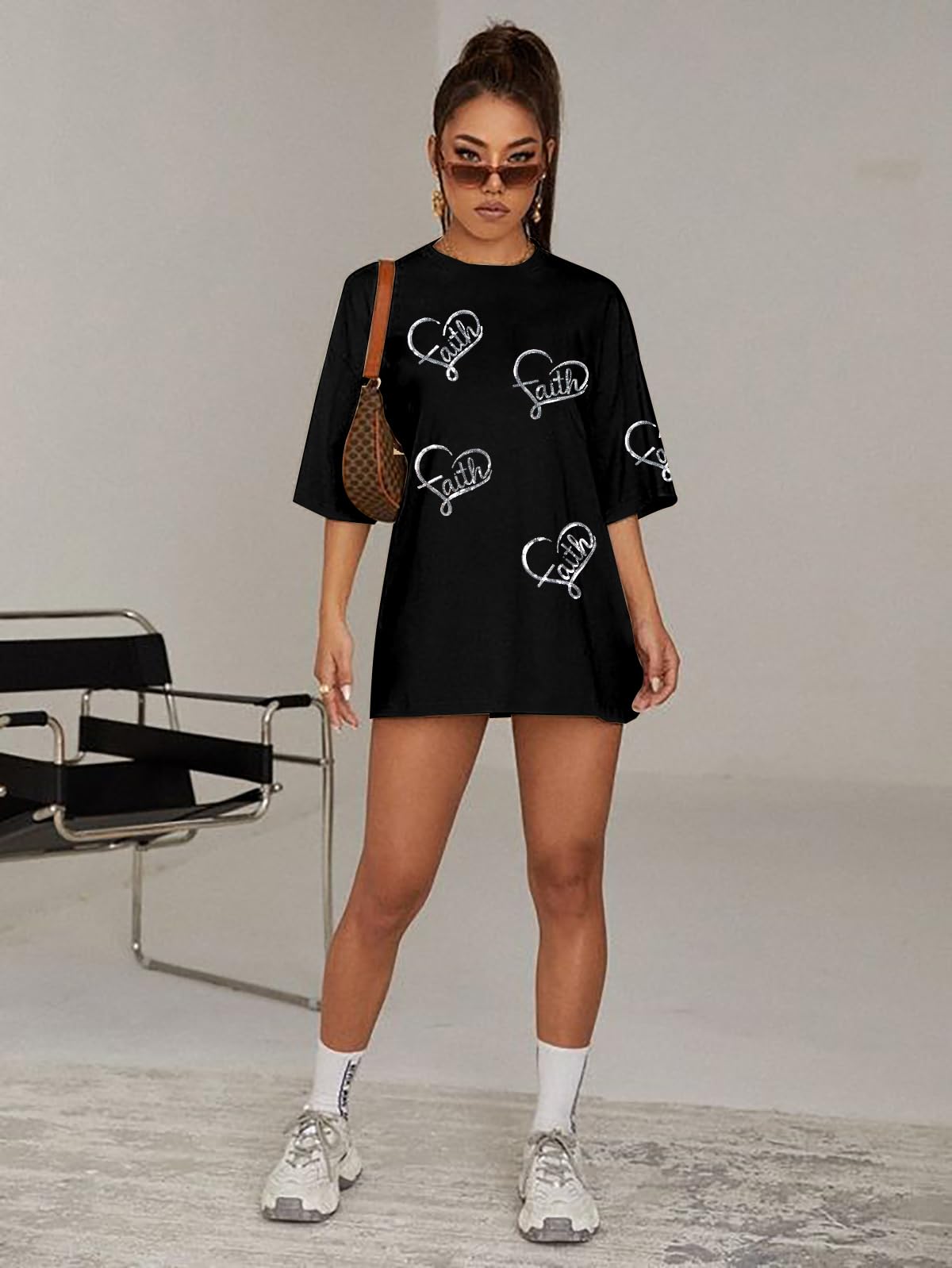 BANGELY Faith Over Fear Shirt Women Graphic Shirts Oversized Workout Gym Christian Religious Tees Drop Shoulder Tee Tops