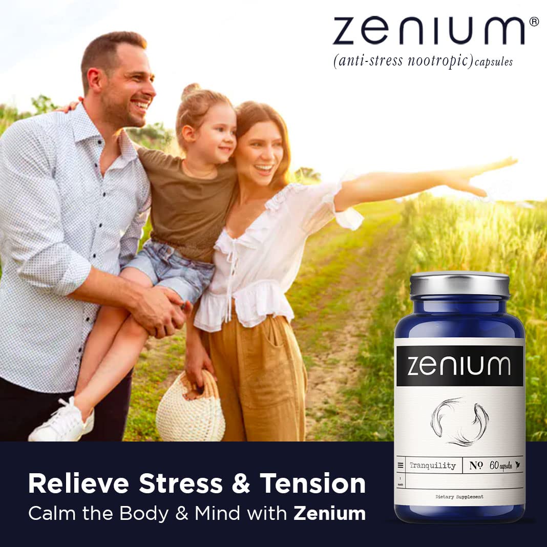 Zenium - Relieve Stress, Tension, Worry, Nervousness, & Irritability | Calm The Mind & Body | Ayurvedic | Natural Relief Supplement | Boosts Mood | Ashwagandha, L-Theanine, GABA, Rhodiola |60 Capsules