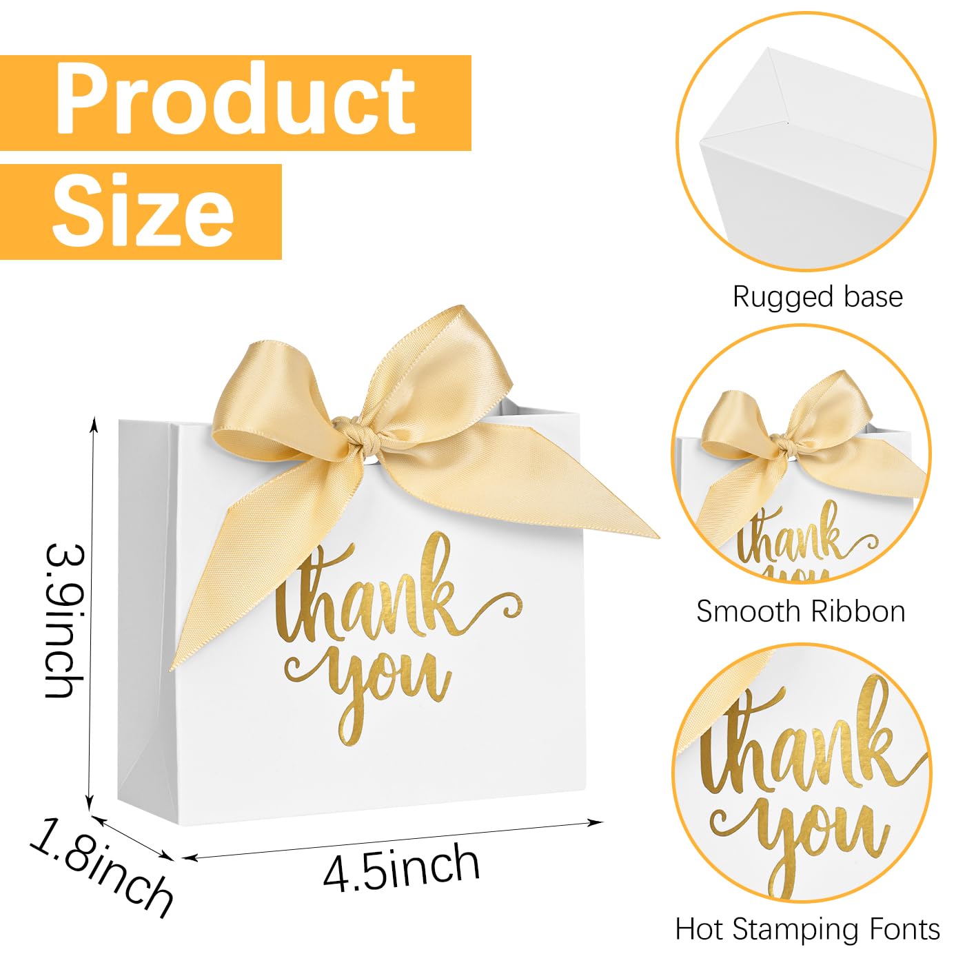 DECHISY 60Pack Small Thank You Gift Bags, 4.5x1.8x3.9 Inches White Paper Gift Bags with Ribbon Mini Gift Bags Bulk Wedding Candy Favor Boxes Birthday Party Favor Bags for Baby Shower Anniversary