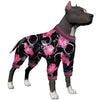 LovinPet 3XL Dog Pajamas - Undershirt for Dog Hoodies, Surgery Recovery Shirt for Dogs, Black and Pink Floral Print, UV Protection Bodysuit for Large Dogs, Pitbull Clothes, Pink 3XL