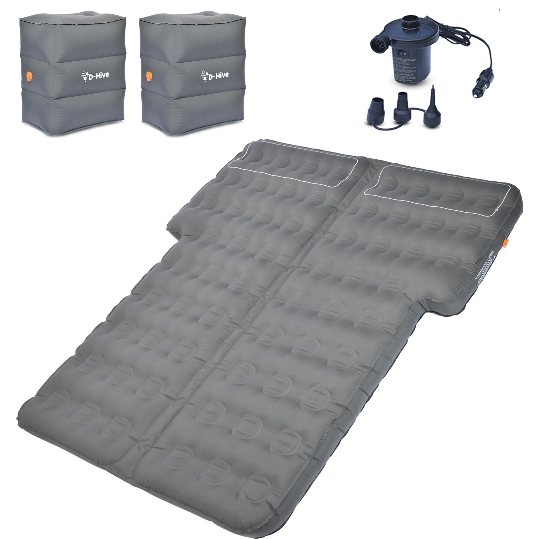 D-Hive Car Mattress - New X Style! Unbeatable Durability SUV Air Mattress for Car Camping, Durable Extra Thick Oxford Fabric, Quick Easy Set-Up w/Electric Pump, Car Bed Mattress, Grey