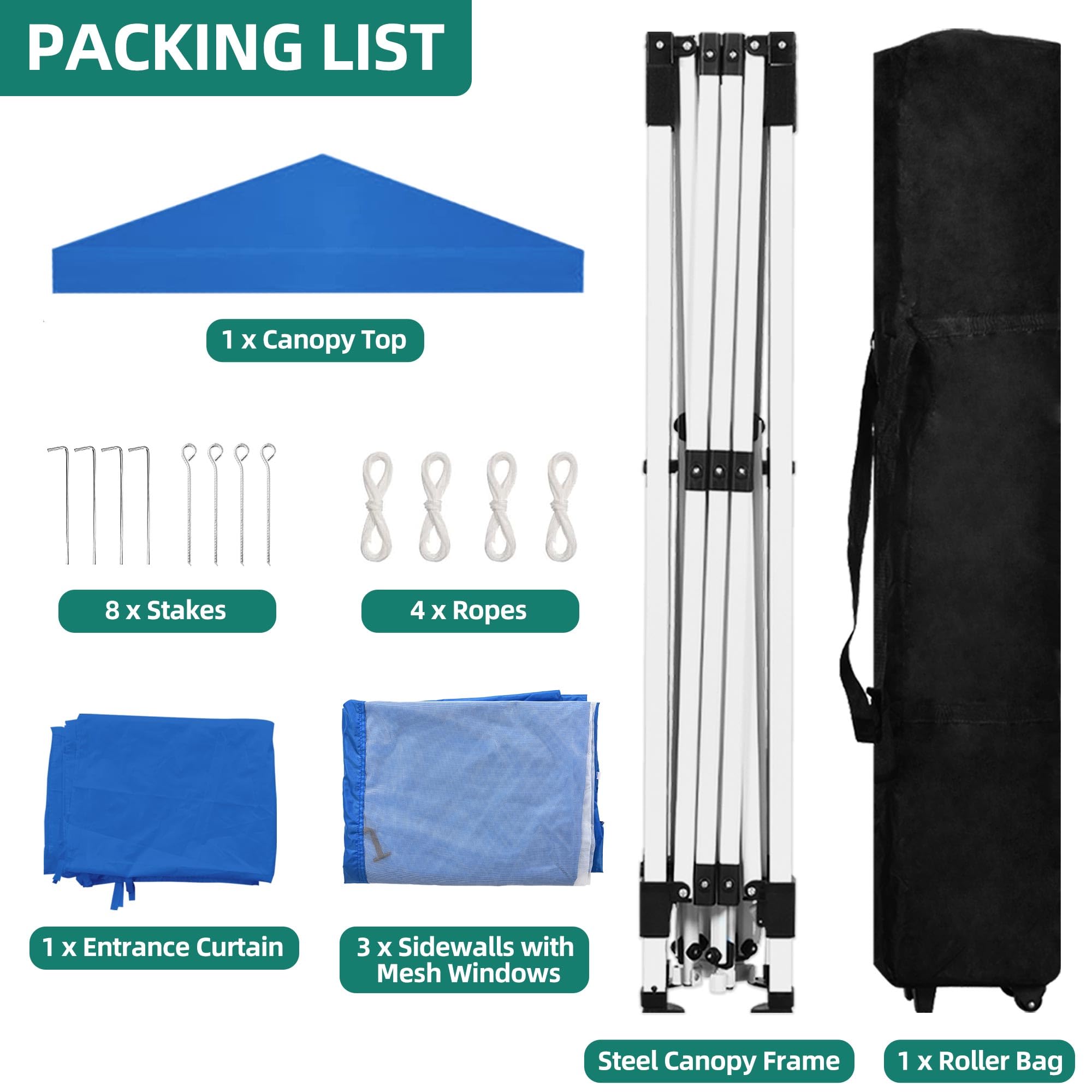 YITAHOME 10x10 Pop Up Canopy with 4 Removable Sidewall, Easy Set-Up Portable Canopy Tents for All Season Wind Gazebo with Roller Bag for Camping Wedding Patio Parties Beach Commerce, Blue