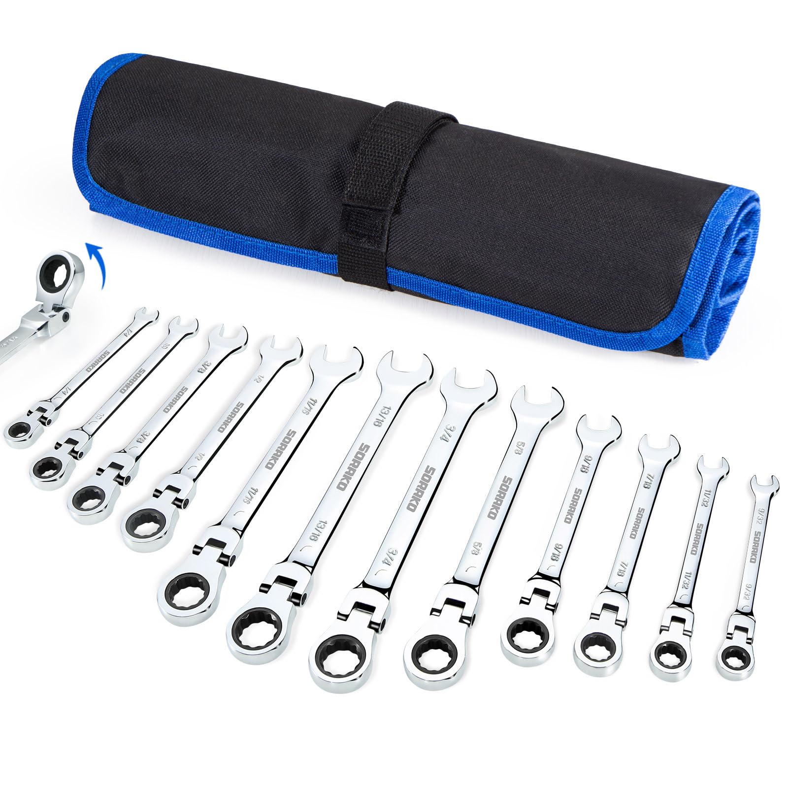 Ratcheting Combination Wrench Industrial Grade Cr-V Steel Gear (B-16Pcs Set)