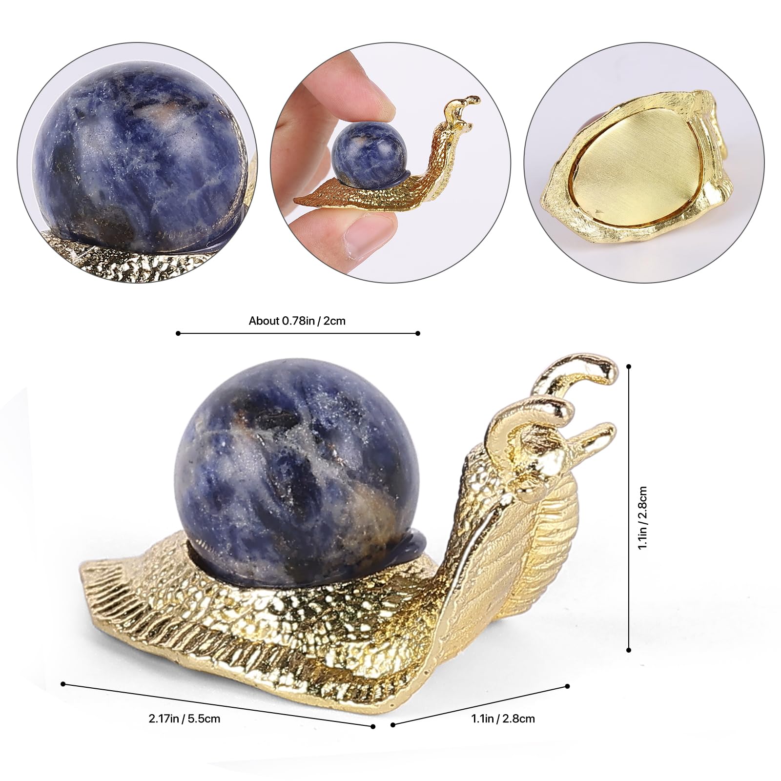 SHENGTIAN 2-Piece Set, 2-Inch Handcrafted Gold Snail Statues with 0.78-Inch Natural Sodalite Crystal Balls, Symbolizing Safety and Journey, Ideal for Desk and Home Decor (Blue-Vein)