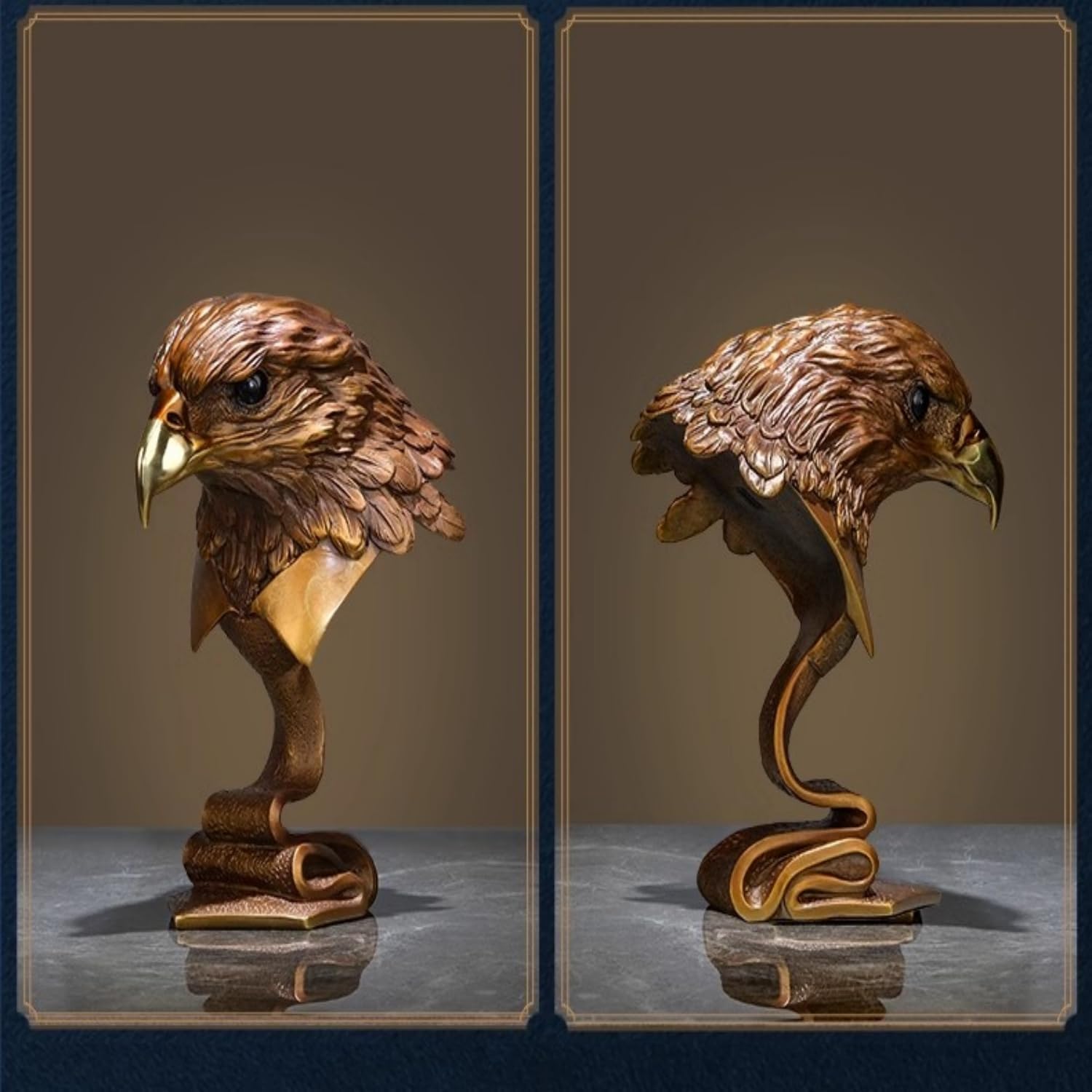 suruim Pure Copper Bald Eagle Statue Luxury Brass Home Decor Gold Sculpture Bird Decorations for The Home, Office, Study Collectible Artwork, Gift for Eagle Lovers (Brass)