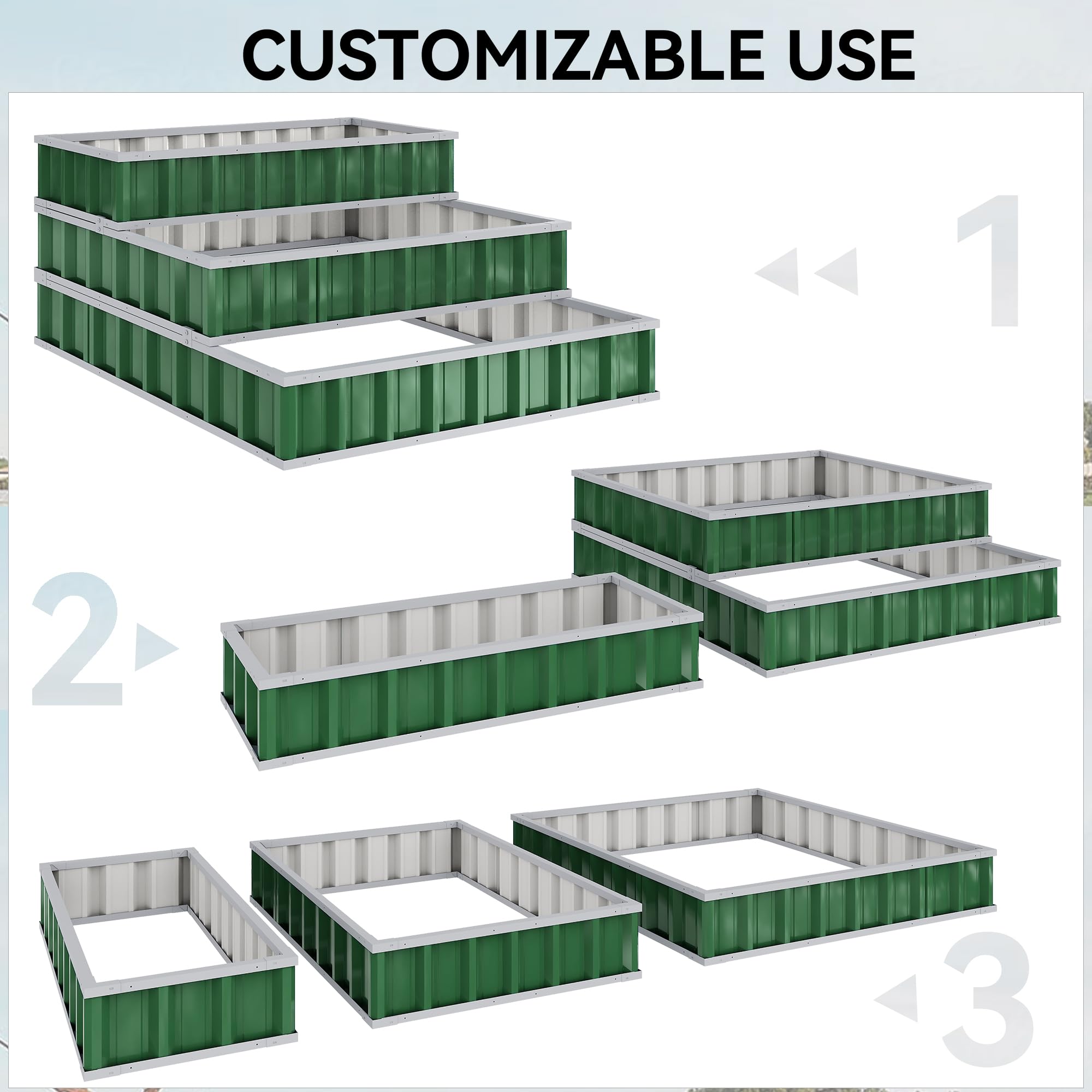 YITAHOME 4x4x2FT 3 Tiers Large Raised Garden Bed, 3 Installation Methods for DIY Outdoor Metal Patio Planter Box with Gloves and Reinforced Frame for Deep-Rooted Plants Vegetables Flowers (Green)