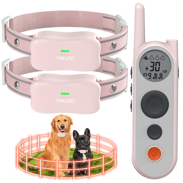Htcuto Wireless Dog Fence System for 2 Dogs 856 Acre Electric Fence for Dogs Training Collar with Remote 2 in 1 Waterproof No Wire Boundary Rechargeable Pet Containment Large Medium Dog with 2 Collars