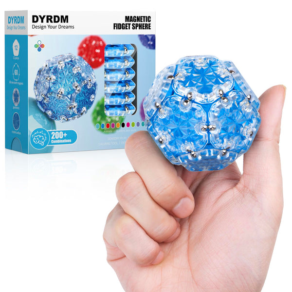 DYRDM Magnetic Fidget Sphere 12 Pcs, Magnetic Fidget Toy, Desk Toys for Office and Stress Relief & Anxiety for Adults, Magnets Sensory Toys Magnetic Building Blocks Blue