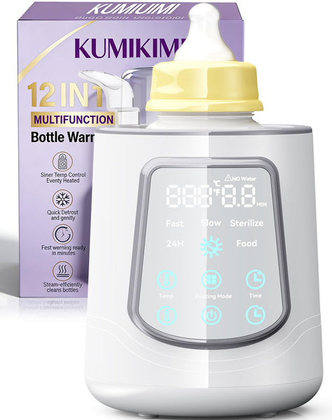 Fast Baby Bottle Warmer for Breastmilk, Smart 12 in 1 Breast Milk Warmer for Baby Essentials with Timer Temperature Control, Sterili-zing, Water Bath Technology, Baby Warmer for All Bottles Grey