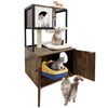 Litter Box Enclosure with Cat Tree, Corner Kitty Litter Box Enclosure Furniture Dog Proof Wooden Cats Cabinet with Condo, Plush Hammock, Scratching Post and Play Ball