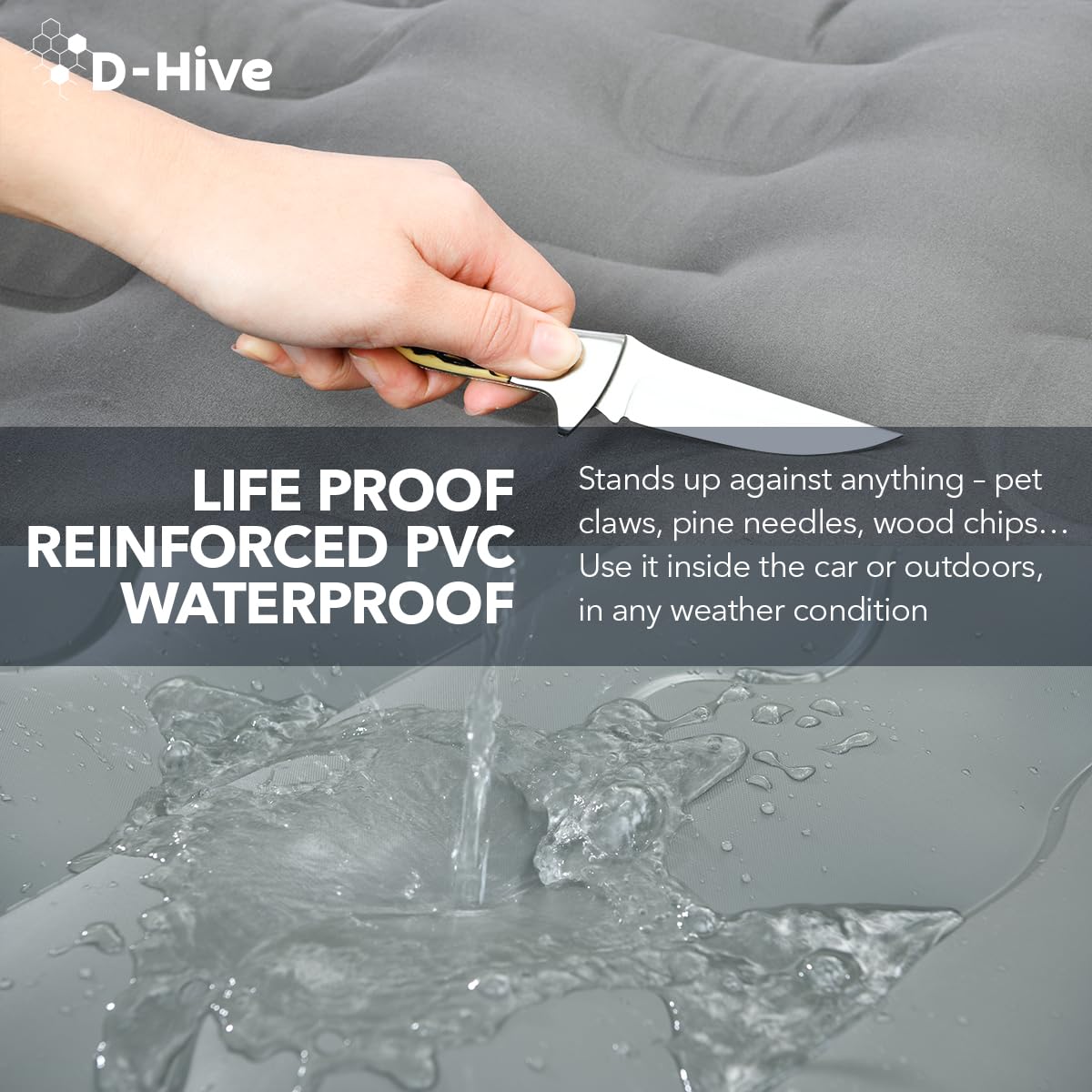 D-Hive Car Mattress - New X Style! Unbeatable Durability SUV Air Mattress for Car Camping, Durable Extra Thick Oxford Fabric, Quick Easy Set-Up w/Electric Pump, Car Bed Mattress, Grey