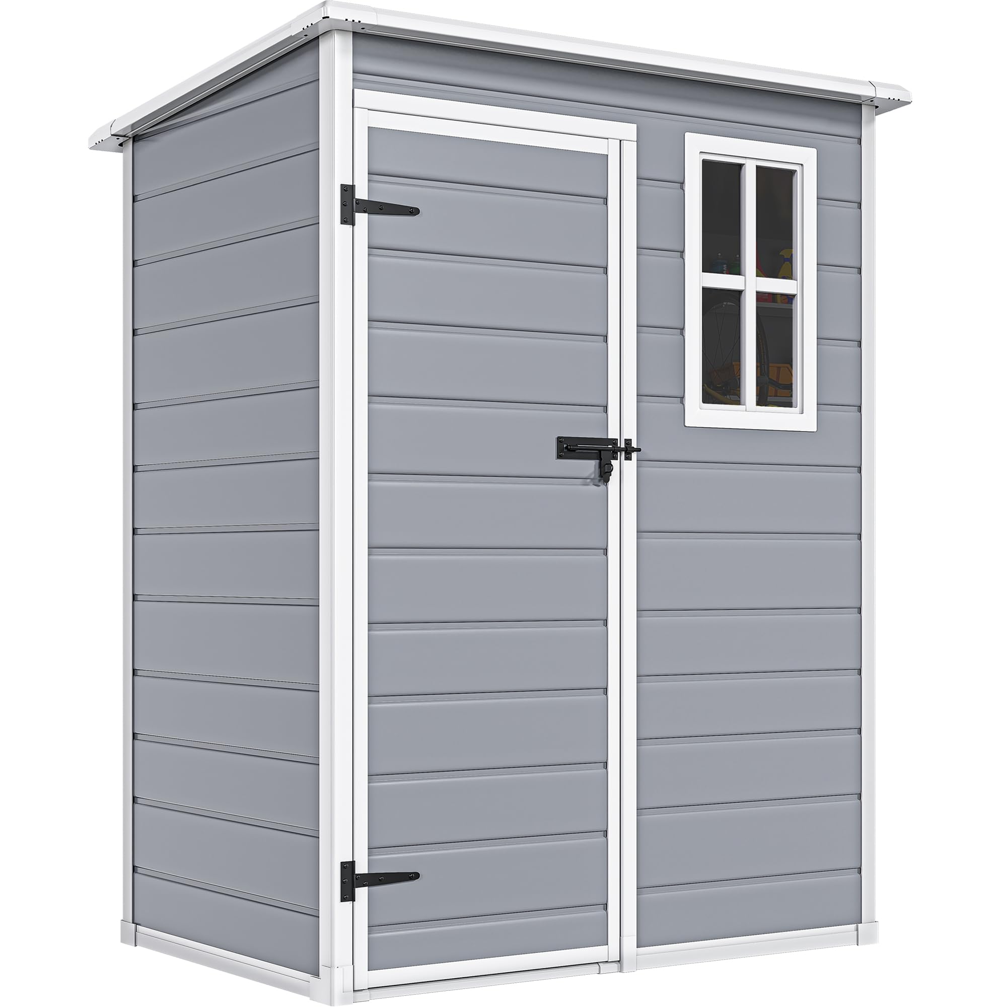 DWVO 5x3ft Resin Outdoor Storage Shed with Floor, Waterproof Lockable Storage Shed with Window, Plastic Outside Tool Storage for Garden, Backyard, Patio, Lawn, Gray