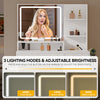 DWVO Vanity Desk, Makeup Vanity Table with LED Mirror, Power Outlets, Storage Drawers & Cabinet, Shelves, and Cushioned Stool, White Dressing Room Vanity Set