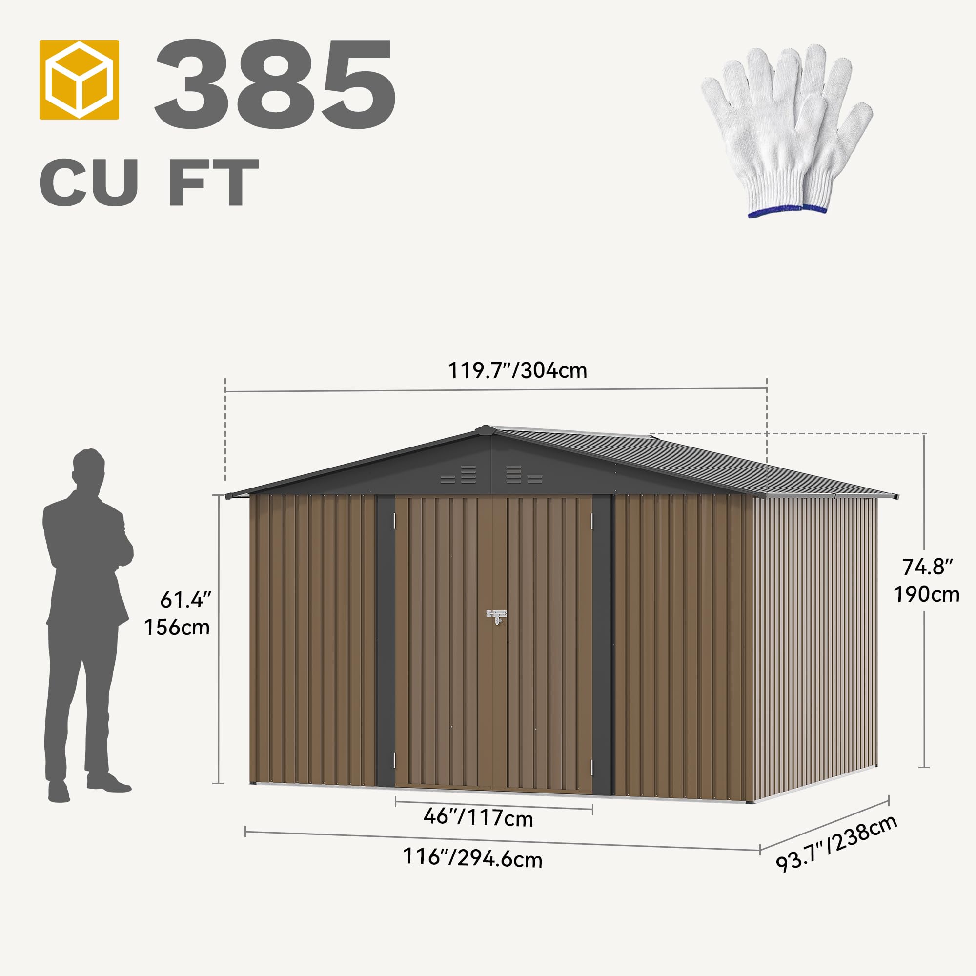 DWVO 10'x8' Large Metal Outdoor Storage Shed, Heavy Duty Tool Storage Sheds for Backyard Patio Lawn - Ideal for Bicycles, Garden Tools, and Lawn Equipment, Easy-to-Assemble, Brown