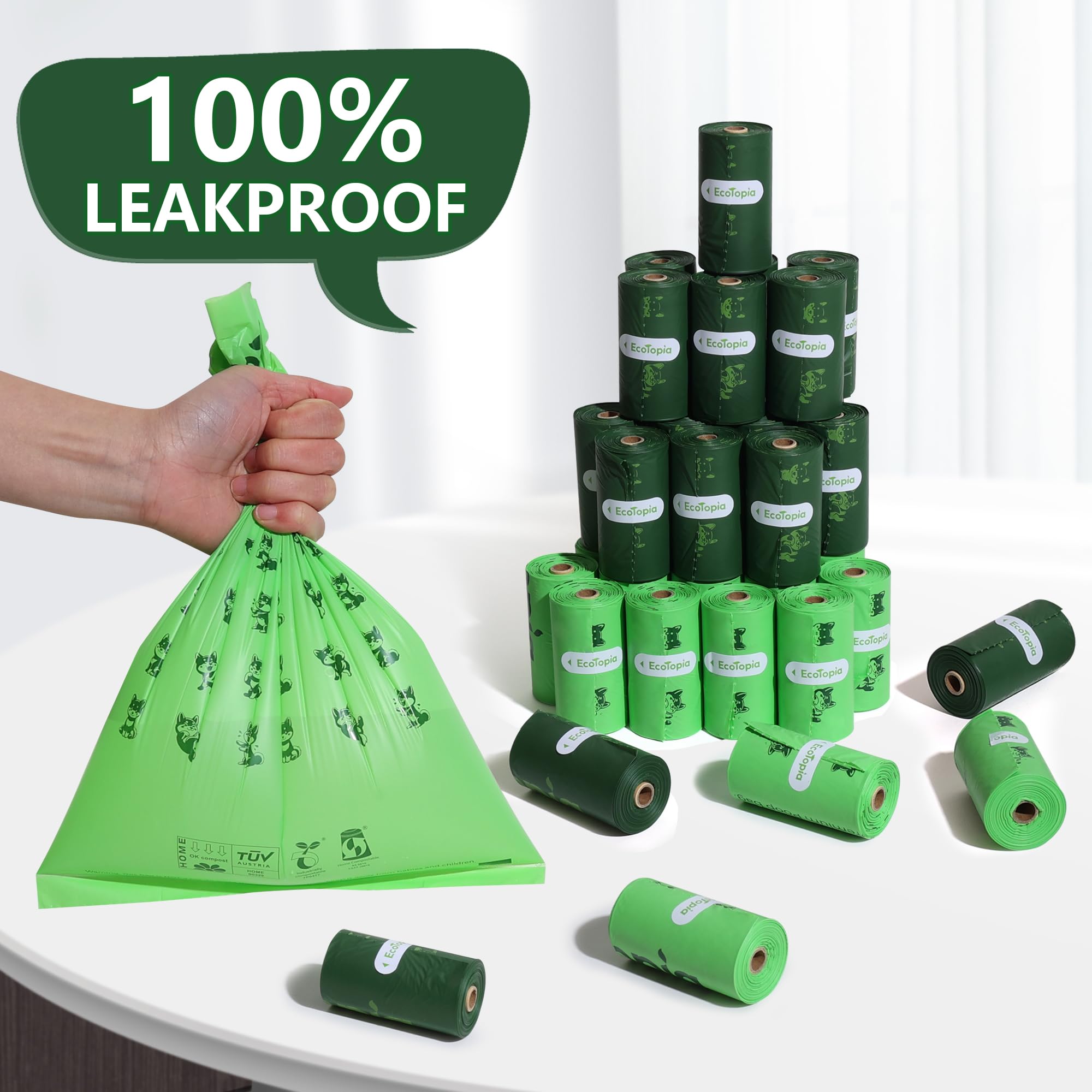 Biodegradable Poop Bags for Dogs,240 Compostable Dog Waste Bags Rolls,Eco-Friendly,Extra Thick,Leakproof,Tear-Resistant,Unscented,Plant-based,ASTM D6400 & EN 13432 Compliant,Light Green
