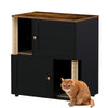 Cat Litter Box Enclosure for 2 Cats, Litter Box Enclosure with Double Room, Hidden Enclosed Cat Litter Box Furniture with Scratch Posts and Double-Layer Litter Mats Black