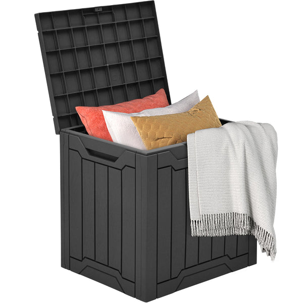 DWVO 30 Gallon Outdoor Storage Box with Side Handles and Lockable Lid, Weatherproof Resin Deck Box for Patio, Cushions, Garden Tools, and Supplies - Black