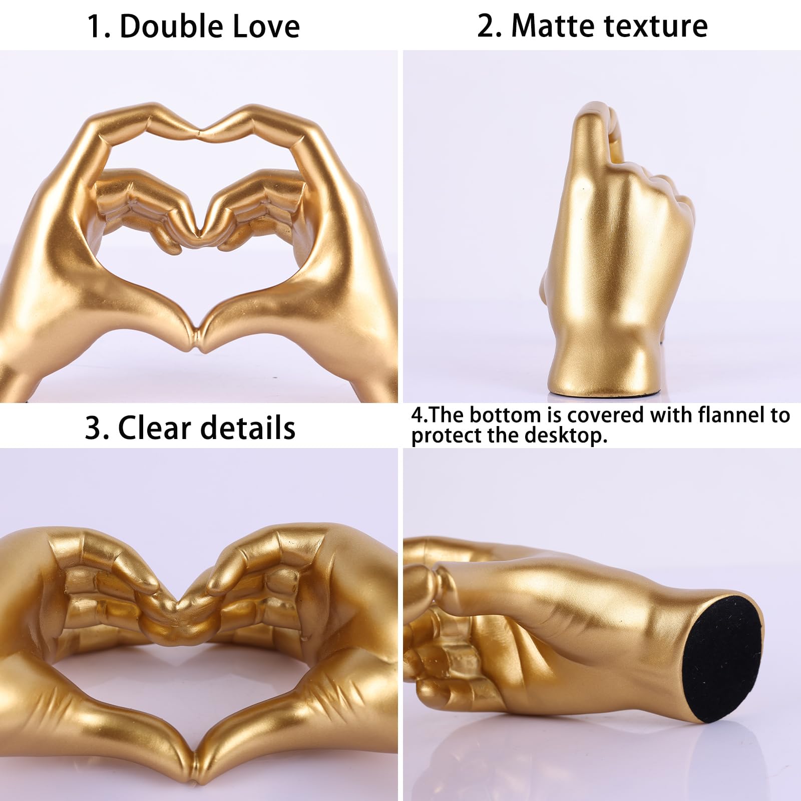 Gold Heart Hands Sculpture, heart hands statue, Modern Hand Decor, Aesthetic Home Decor for Living Room Bedroom Bookshelf Coffee Table, Unique Birthday for Women Girls Sisters Girlfriend Mom Teacher