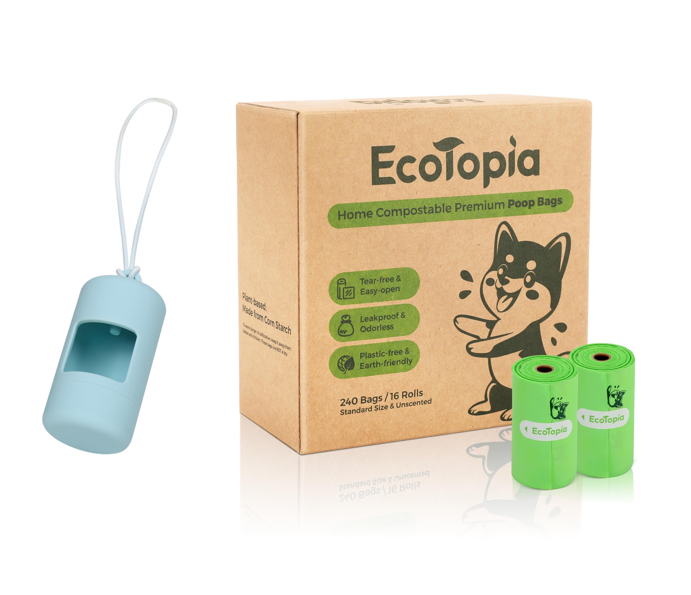 Tear-Free Dog Poop Bags Rolls and Recyclable Poop Bags Dispenser, Dog Waste Bags and Dog Poop Dog Holder,Extra Thick&Leakproof,240Bags,Light Green