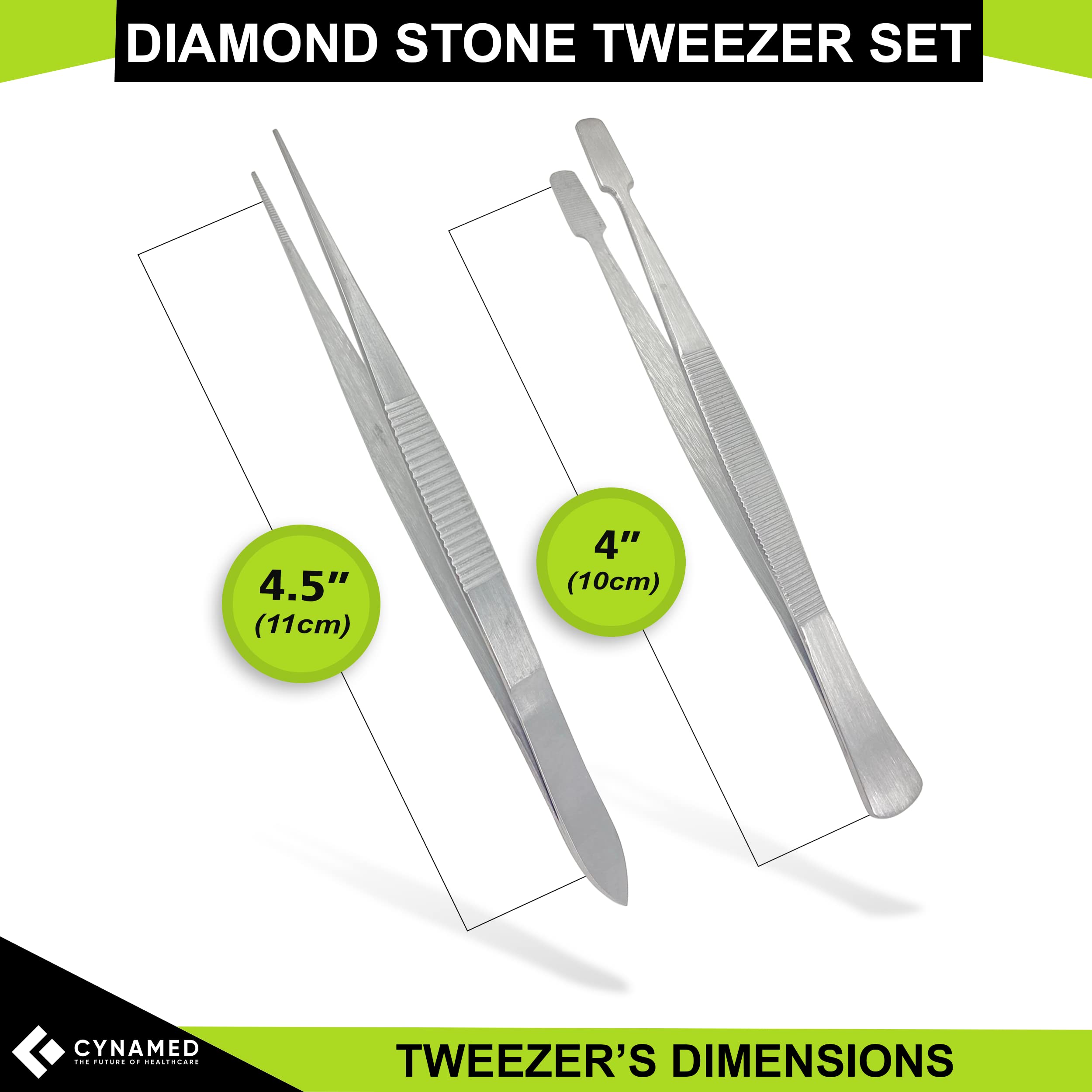 Cynamed Precision Hobby Tweezers Tool Set, Stainless Steel Long Tweezers Kit Curved Tweezers for Electronics, Laboratory Work, Diamond Handling, Jewelry-Making, Craft, Soldering (Hobby Tweezers 4-Set)