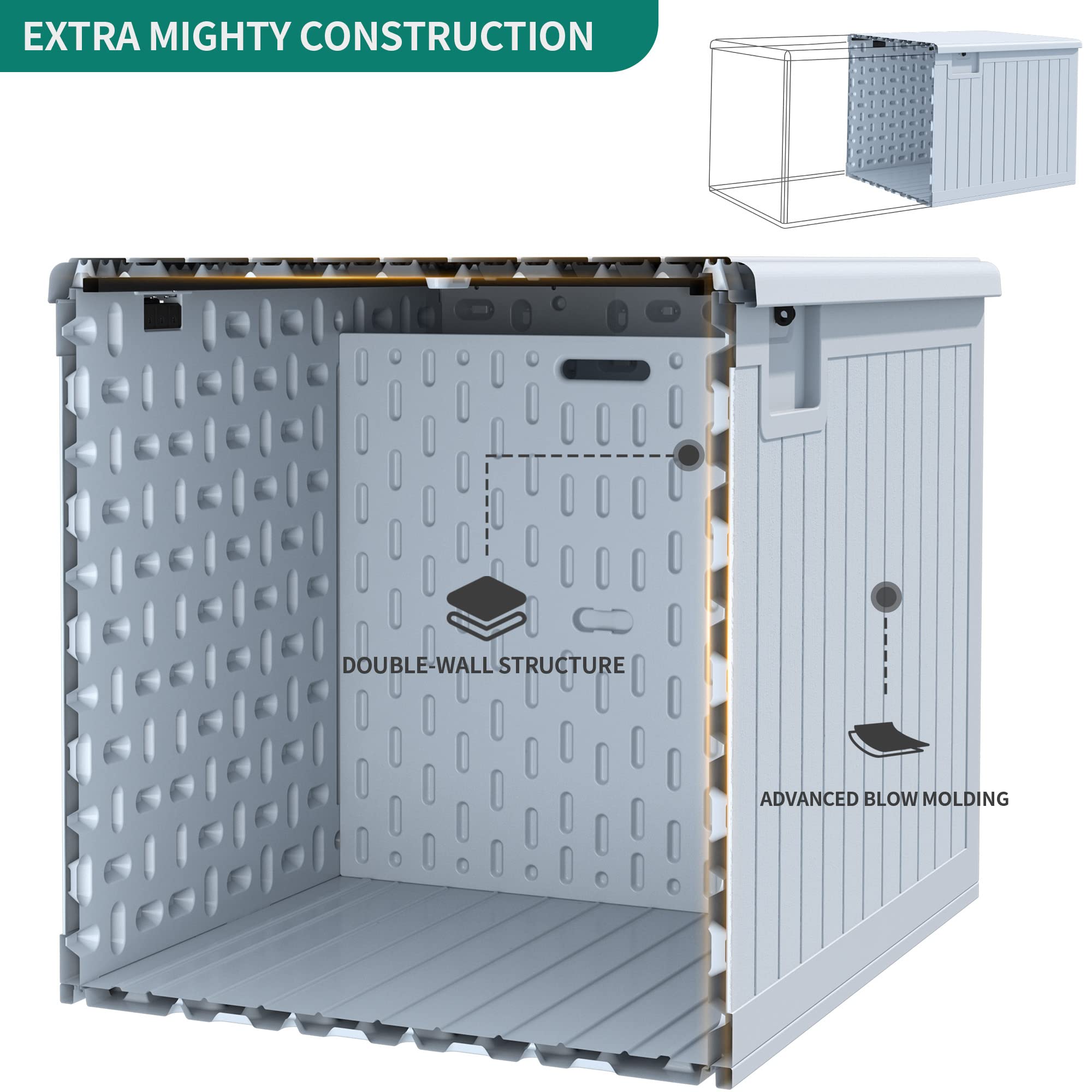 YITAHOME 230 Gallon Double-Wall Deck Box with Divider & Side Handles, Outdoor Large Storage for Patio Furniture Cushions, Garden Pool Accessories, Water Resistant & Lockable