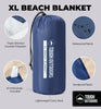 Tough Outdoors Extra Large Beach Blanket Waterproof Sandproof Oversized - 11'x10' Sand Free Beach Mat for 9 Adults - Hiking, Outdoor & Beach - Navy Blue & White