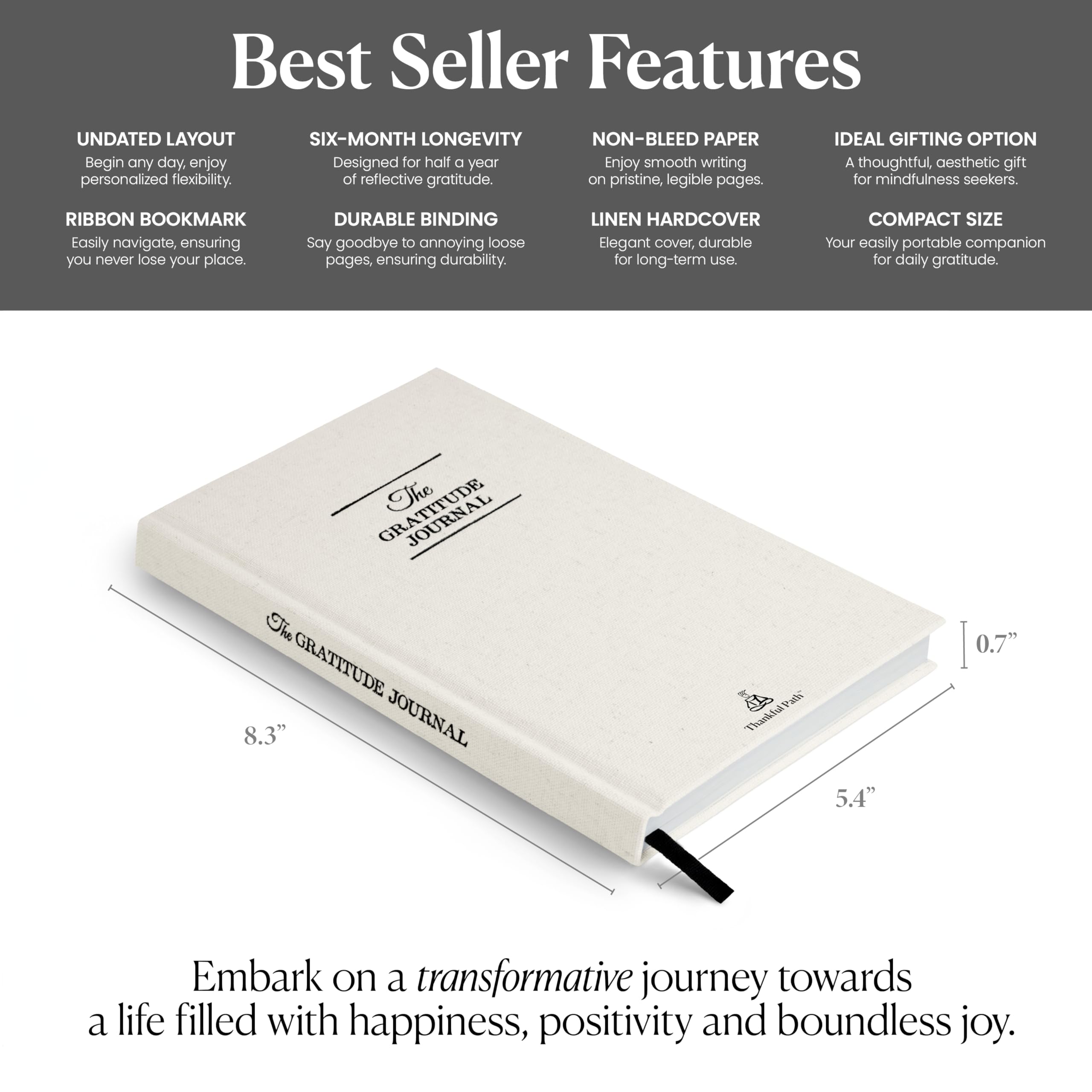 The Original Gratitude Journal 2025 - 5 Minute Gratitude Practice with Inspiring Quotes and Mindful Prompts for Affirmation, Reflection & Wellness - Daily Happiness Journal for Women & Men by Thankful Path