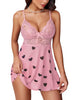 Avidlove Women Lingerie Lace Babydoll Chemise Sexy Nightwear Spaghetti Strap Nightgown Black Love Heart XX-Large