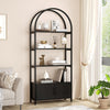 4 Tier Bookshelf, Arched Bookcase with Doors Storage, 71.5 Inches Tall Industrial Book Shelf with Sturdy Metal Frame and Quality Boards, Freestanding Display Shelving Bookshelf for Study,Black