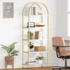GarveeHome Arched Bookshelf 5 Tier Tall Bookcase Modern Standing Bookshelves Metal Storage Rack Shelf Wood Book Shelf for Bedroom, Living Room, Home Office (Gold)