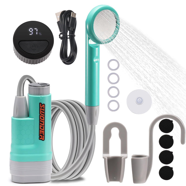 Swonder Portable Camping Shower with Intelligent Water Temperature Display | IPX7 Waterproof Rechargeable Battery Pump - Perfect Outdoor Camp Shower for Travel, Hiking, Pet Bathing