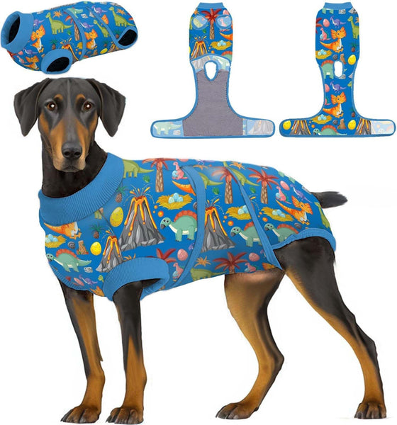 PetWarm Dog Spay Recovery Suit, Surgery Suit for Dogs, Onesie for Dogs, Anti-Licking Dog Surgical Recovery Pajamas, Bodysuit for Abdominal Affected Areas Sensitive Skin Areas, Zoo Pattern, Blue, XS