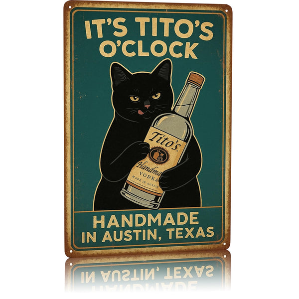 Funny Bar Signs IT'S TITO'S O'CLOCK Black Cat Poster Man Cave Sign Vintage Bar Sign Bar Wall Decor 12