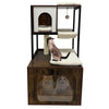 Litter Box Enclosure with Cat Tree, Corner Kitty Litter Box Enclosure Furniture Dog Proof Wooden Cats Cabinet with Condo, Plush Hammock, Scratching Post and Play Ball
