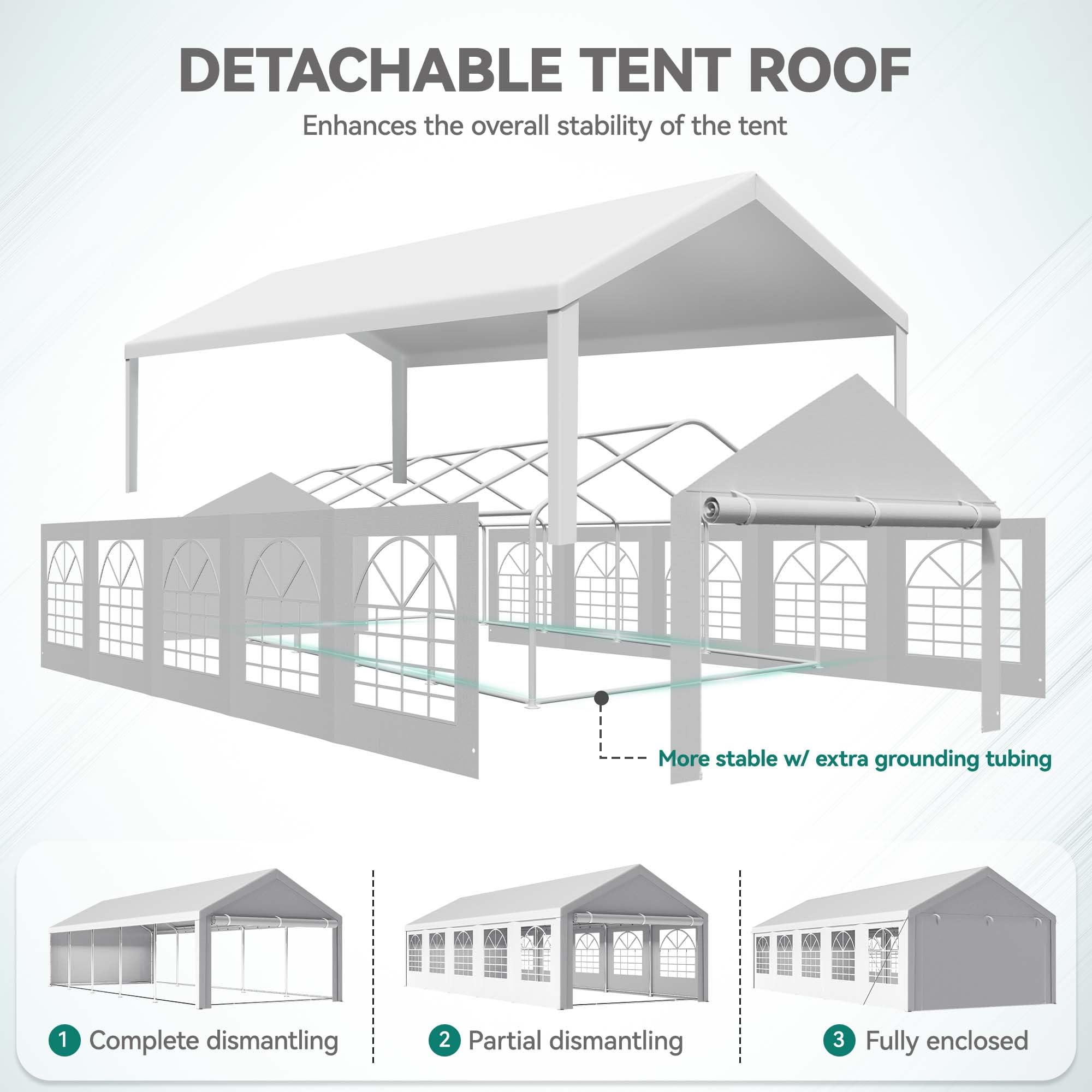 YITAHOME 16x32FT Party Tent Heavy Duty PVC Wedding Event Shelters White Upgraded Galvanized Ripple Canopy with Large Roof Removable Sidewalls & 3 Storage Bags 600D Oxford Commercial