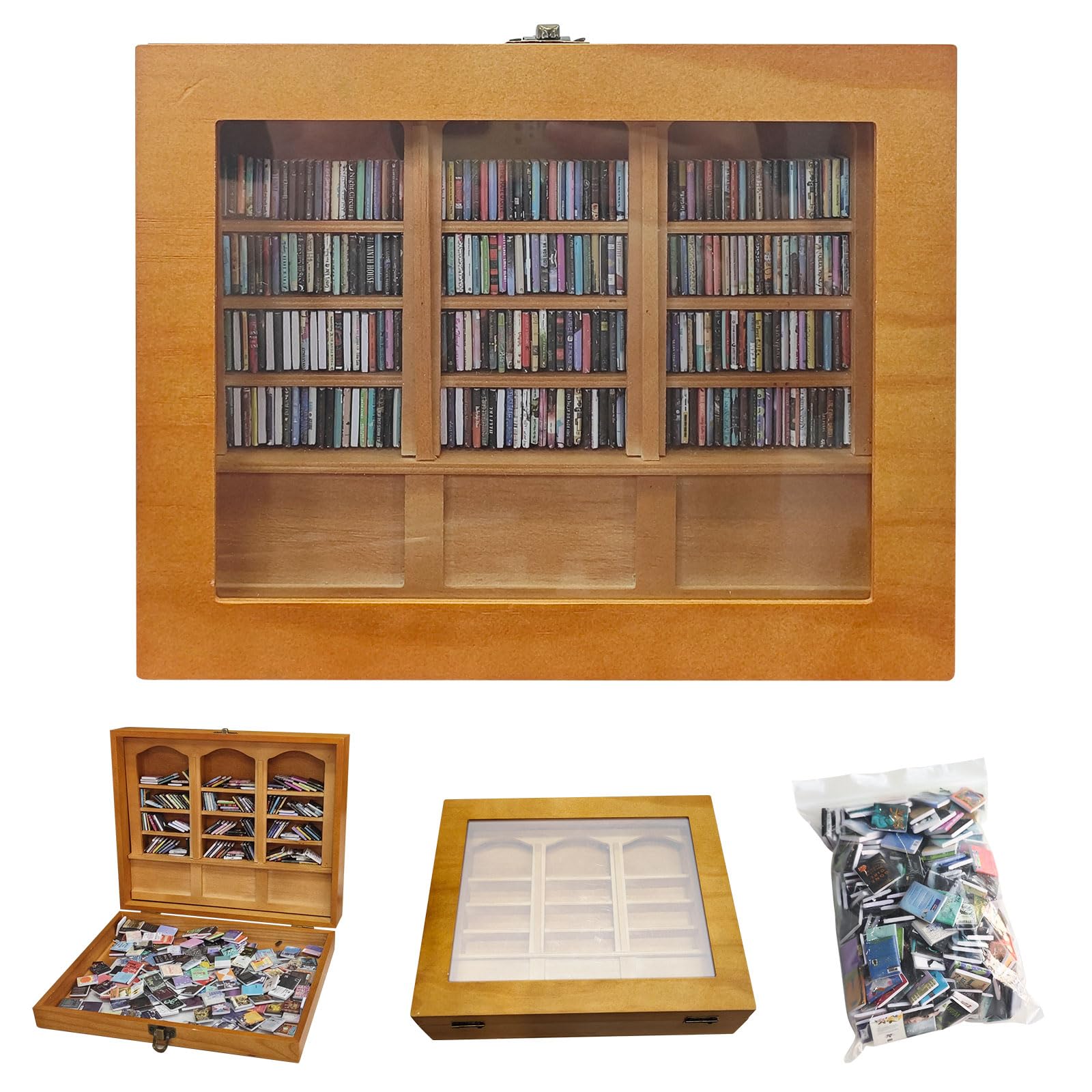 Xezacoi Anxiety Relief Bookshelf Decor - Handcrafted Mini Bookshelf with 300+ Unique Miniature Books - Stress-Relieving Gift for Book Lovers, Office & Home Décor