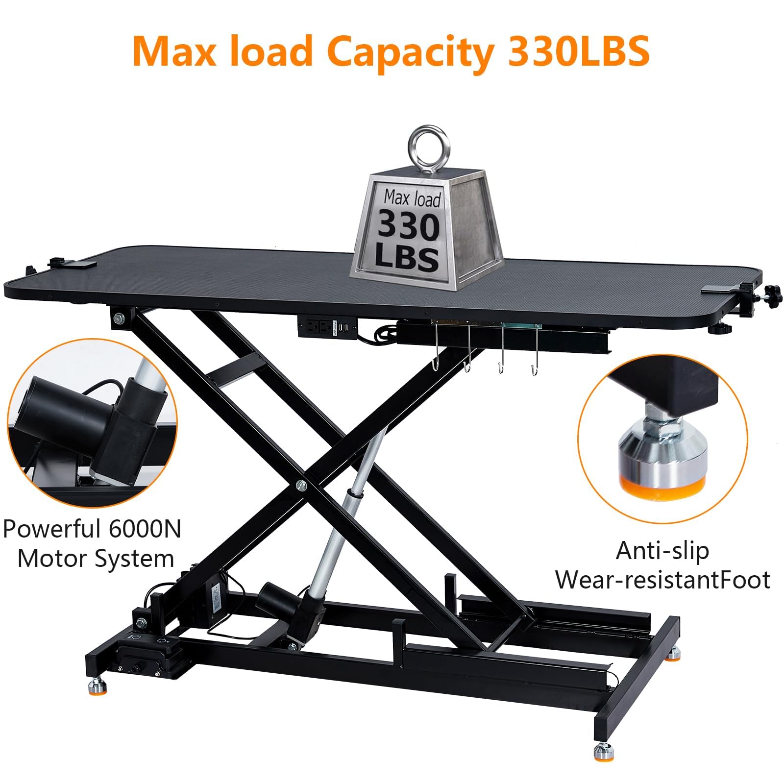Towallmark 60" Electric Dog Grooming Table, Heavy Duty Steel Frame, Max Load 350Lbs, Professional Pet Grooming Table for Dogs & Cats, Black, Aluminum, Modern Style