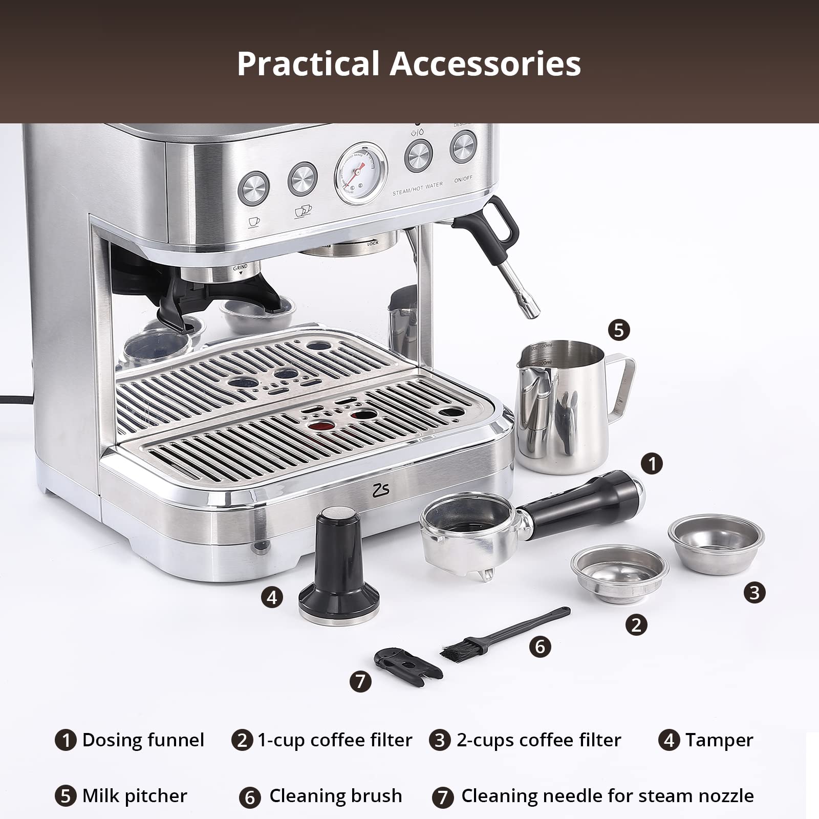 Litake Professional Espresso Coffee Machine with Milk Frother and Grinder, 15Bar Compact Espresso and Cappuccino Maker with Italian ULKA Pump, 2.5L Water Tank, Espresso Coffee Machine for Home Office