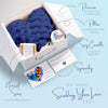 Boxzie Sympathy Gifts, Condolence Gift Box, Bereavement Basket, Sorry for Your Loss Care Package, Thinking of You Grief Boxes for Women, Men, Friend – Condolences Navy Pillow (Modern, Blue, 1)
