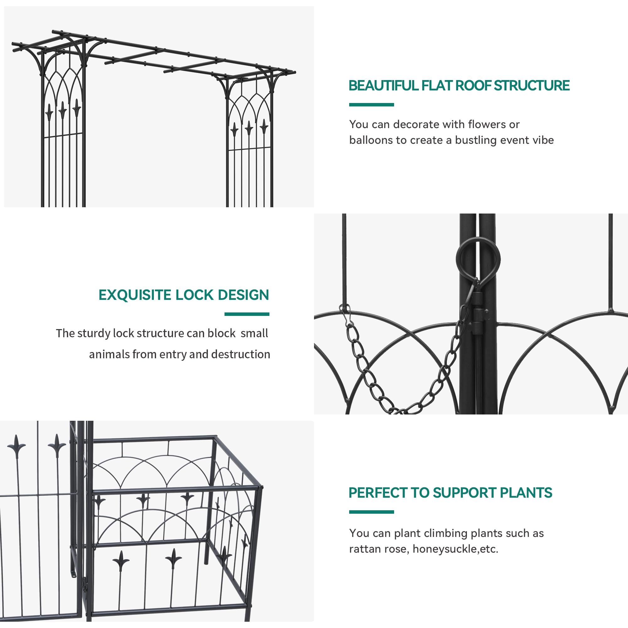 YITAHOME Garden Arbor with Gate and Planter Box, Metal Garden Arch for Climbing Plants Outdoor, Wedding Arches for Ceremony, Garden Arbors and Arches for Lawn, Patio, Backyard